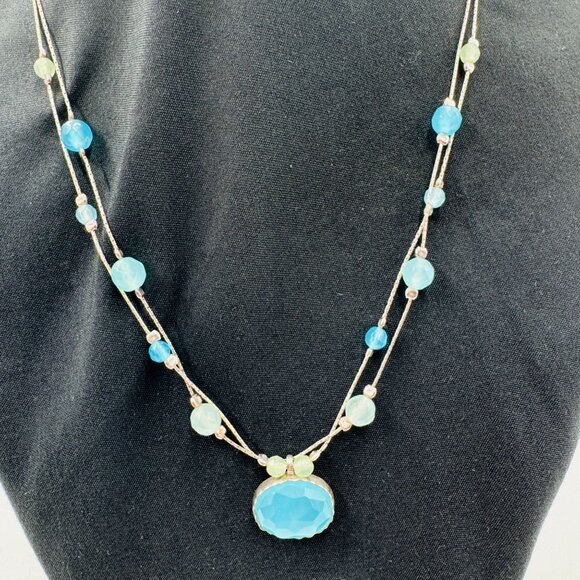 Sterling Silver Multi-Strand Aqua Chalcedony Ocean Blue Necklace 925 Israel - Picture 12 of 15